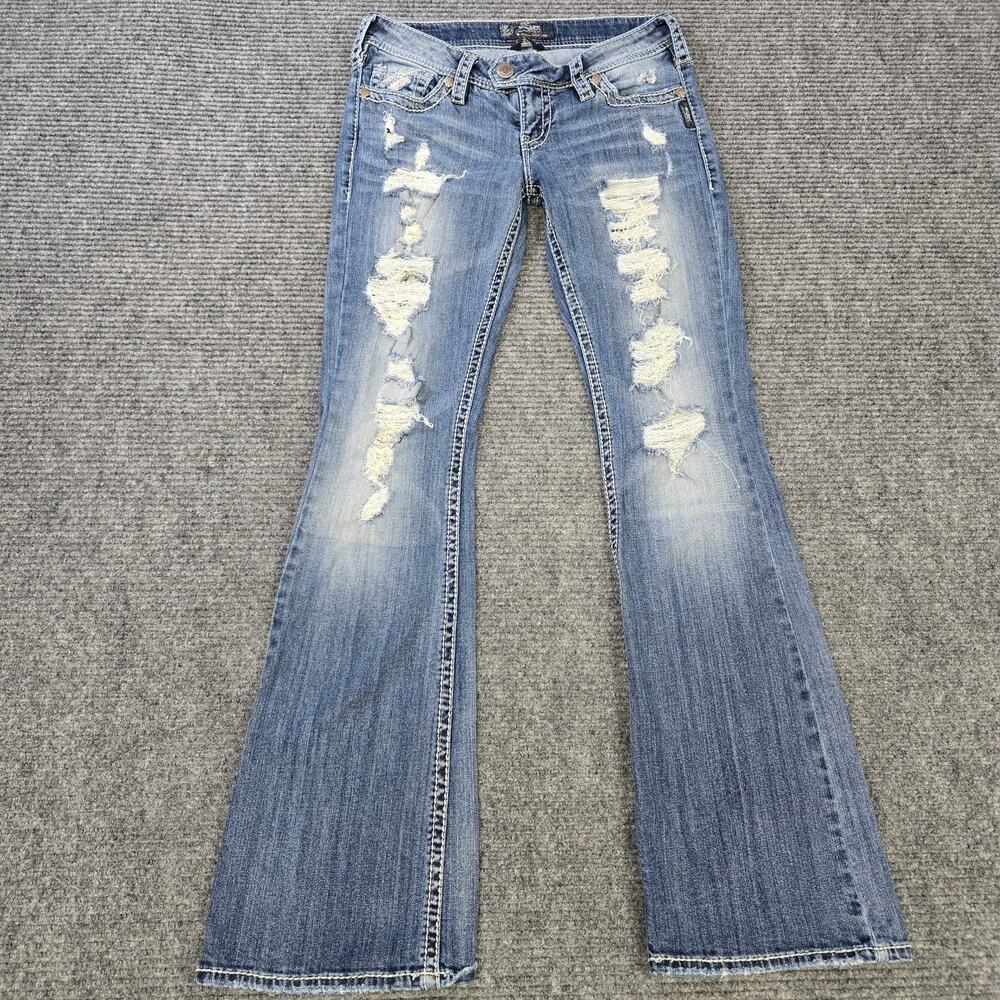 Silver Jeans Tuesday Womens 29x32 Blue Distressed Bootcut Stretch